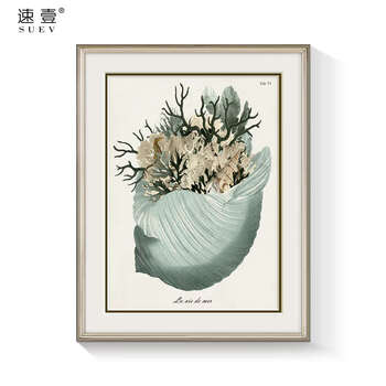 Yusenyi has a strong sense of high-end hanging painting decoration painting conch coral living room sofa wall entrance simple mural c style / champagne gold solid wood frame 70x90 matte frosted painting core without glass solid wood / metal frame optional