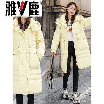 Yalu mid-length down jacket for women 2026 new winter 90 white duck down over the knee large size thickened jacket light yellow 23 light yellow 2307 s (90) recommended 100-120 pounds