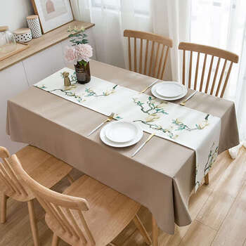 Yusenyi 2025 new year tablecloth red festive atmosphere spring festival christmas theme table flag waterproof and oil-proof decorative cushion light coffee magnolia 100x160cm tablecloth table flag set