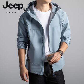 Jeep spirit2025 spring and autumn new outdoor tactical soft shell jacket men's windproof and waterproof jacket light stretch jacket ether blue l