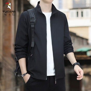 Woodpecker (tucano) autumn and winter jacket men's 2025 new spring and autumn solid color stand collar trendy brand men's velvet casual jacket top jk8302/black regular m