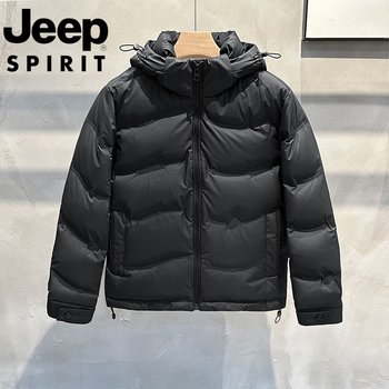 Jeep jeep international brand down jacket men's winter 2025 new warm duck down hooded thickened short warm jacket black l recommended weight is under 115 catties