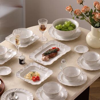 Glohh retro kiln-turned-bow tableware set, ceramic dish set, home wedding, housewarming, new home bowl set, retro kiln-turned-bow, 12-piece set for two