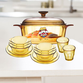 Corning (visions) large pot and tableware set 13 pieces crystal color glass soup pot 2.25l + belle tableware and dishes set 12 pieces gift box