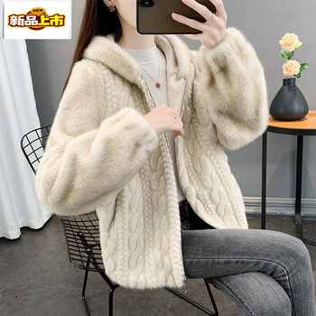 Chujing autumn and winter new mink fur coat for women 2025 winter lamb wool short hooded thickened fur one-piece top beige m