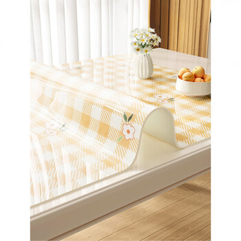 Caizhi table mat, light luxury and high-end, cuttable tablecloth, no-wash, oil-proof, waterproof, table-feel, anti-scalding, heat-resistant mat, high temperature resistant tabletop, orange flying flower, upgraded and thickened version, 90*140cm, can be in direct contact with food