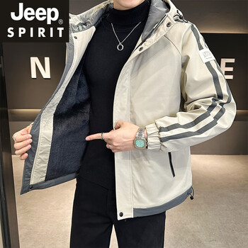 Jeep spirit sun protection jacket men's 2025 autumn and winter thickened velvet workwear windproof jacket warm and trendy new product gt8926 khaki velvet m 90-110 jin