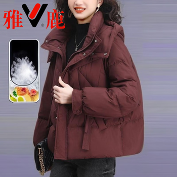 Yalu light thin 2026 hooded down jacket women's winter fashion high-end middle-aged mom loose casual thickened warm jacket red (white duck down jacket)_removable hat m_recommended 80-100 catties
