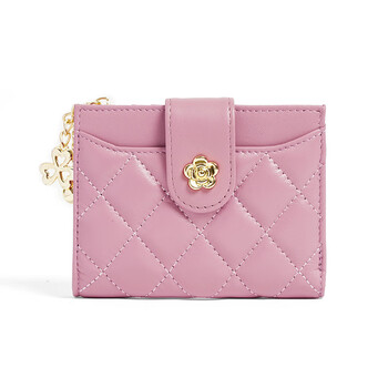 European and american wallet short style women's fashion camellia folding wallet multi-card slot soft sheepskin zipper wallet pink