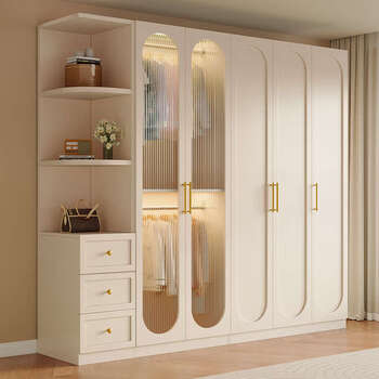 Fantasy solid wood wardrobe new style glass door french cream style home light luxury bedroom storage cabinet master bedroom floor-to-ceiling wardrobe customized