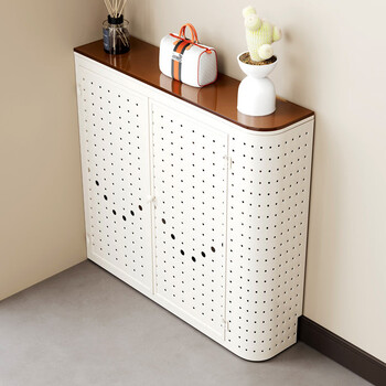 Fantasy water distributor shielding cover shielding cabinet floor heating decorative cabinet floor heating valve water meter pipe radiator shielding shelf off-white frame (with door left against the wall) brown tempered glass tabletop 90x