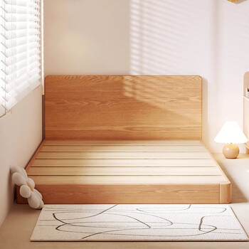 Visibility solid wood bed 1.5 meters red oak platform bed bedroom small apartment floor bed custom bed montessori platform double bed solid wood color suspended bed bed height 30cm +10cm spine protection coconut palm mattress 1800mm*1900mm