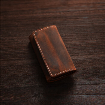 Cattleman's antique handmade keychain crazy horse first-layer cowhide buckle key bag men's genuine pickup bag multi-functional key bag red brown crazy horse first-layer cowhide charge logo engraving