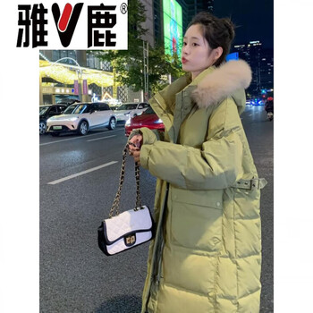 Yalu 2026 winter down jacket women's mid-length over-the-knee extra large size plus fat extra fat mm thick jacket loose 200 jin green environmentally friendly large fur collar xl _120-160 jin