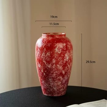 Yusen yi song's aesthetic vase retro new chinese style red ceramic ornament high-end living room flower arrangement dining table b&b decoration french red medium french color paste (elegant zen) 1cm