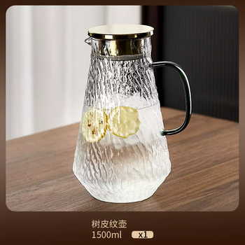 Yusenyi cold kettle household large-capacity high-temperature-resistant glass cold boiling kettle and cup set cold kettle refrigerator bark pattern glass kettle 1500ml 1500l