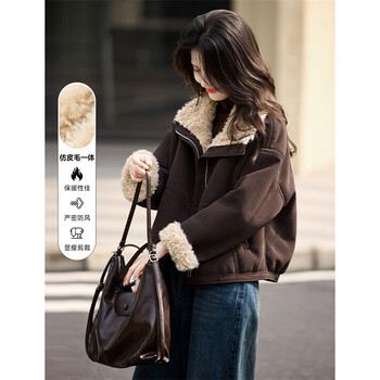 Xinfeiyu fashionable casual temperament imitation sherpa warm jacket 25 winter new age-reducing lapel short imitation fur