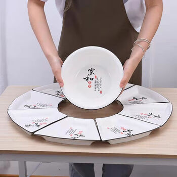 Vinoa platter creative set combination plate ceramic dinner plate home new year round table display fan-shaped dish plate tableware fan-shaped home and everything is happy 60 plus mandarin duck plate