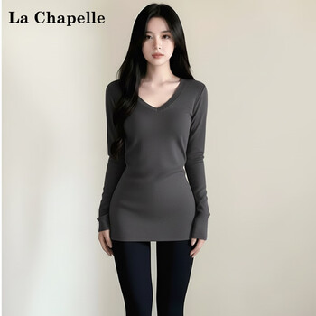 La chapellev collar mid-length bottom-covering bottoming shirt women's slim top german velvet thickened long-sleeved t-shirt gray s