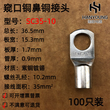 100 pieces of copper sc35-10 copper terminal block/copper terminal/wire nose/copper connector 35 square meters sc35-10 (100 pieces)