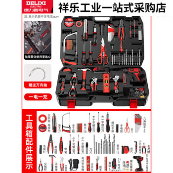 Delixi tool box household set multi-functional hand drill electrician repair hardware tools complete set 21v dual-speed impact-31 pieces collection package one electric and one charge