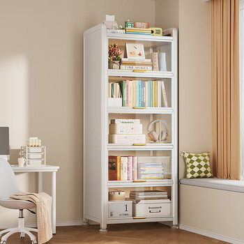 Shuaishi (shuaishi) steel bookshelf integrated wall-mounted light luxury vertical narrow slit storage cabinet living room flip storage storage rack sandwich bookcase 40cm long 6 layers - flip folding door free adjustable foot pads