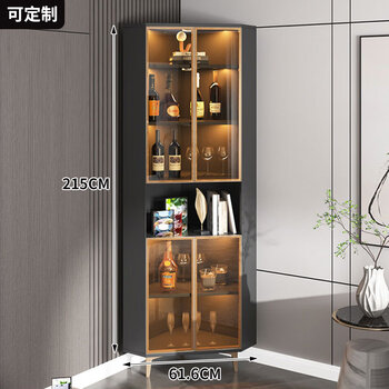 Juke light luxury solid wood corner cabinet corner triangular glass display wine cabinet living room sofa multi-functional corner storage cabinet h001 dark gray + gold aluminum frame width 616*height 2150 assembled