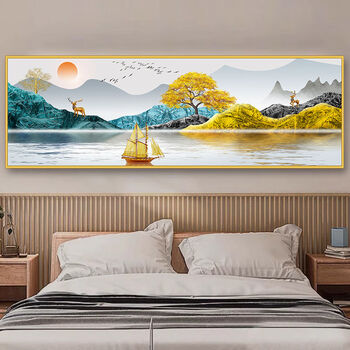 Fantasy bedroom bedside decorative painting stickers self-adhesive wallpaper room living room background wall mural stickers smooth sailing width 195cmx height 65cm (recommended 1.82m bed) printed border with adhesive on the back (high definition waterproof, peel and stick)