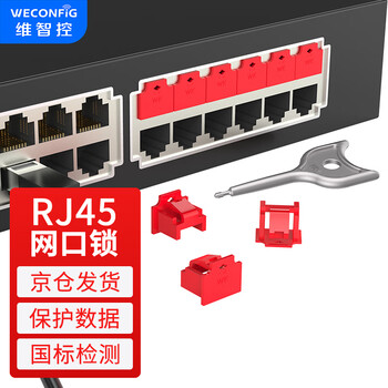 Weizhikong network port lock network port blocker network port dust plug network cable port blocking plug removable sealing plug outer cover/red (100 pieces + 2 tools)