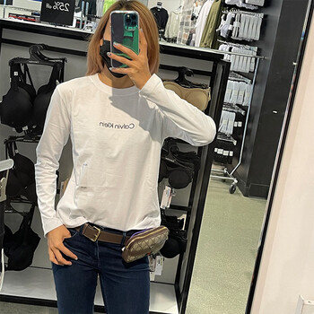 Calvin klein ck women's spring and autumn simple letter round neck long-sleeved t-shirt base base versatile 1# white p143540 m