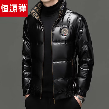 Hengyuanxiang winter down jacket men's short glossy waterproof stand collar fashion men's warm jacket cold protection 08532 black 4xl _recommended 165-180 catties