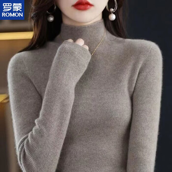 Romon half-turtleneck sweater for women, new fall and winter sweater, slim fit, long-sleeved top, versatile, western-style bottoming shirt, camel s 80-95 pounds