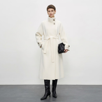 Jiu shang jin expert carefully selected stand-up collar double-sided virgin wool coat autumn and winter fashion temperament versatile slimming 66006 beige s