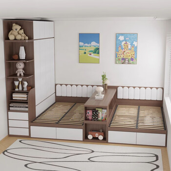Lei muen children's double bed partition bed tatami storage bed twins do not interfere with each other bedroom pull-out desk second child bed width 100x2 + desk 50 / total width 250 e0 solid wood core