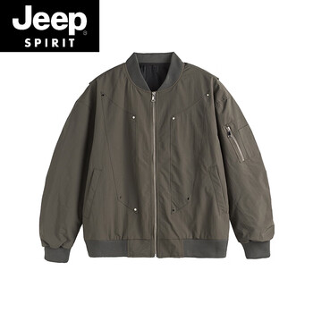 Jeep spirit american retro bomber jacket men's new high street design loose handsome workwear baseball uniform dark gray m
