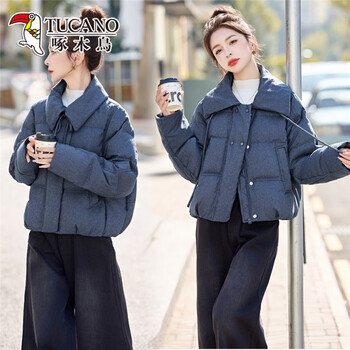 Woodpecker 2026 new winter clothing, unique and stylish, super good-looking, age-reducing short down jacket, small, high-end, stylish and thick coat, denim blue s, recommended 85-120 pounds