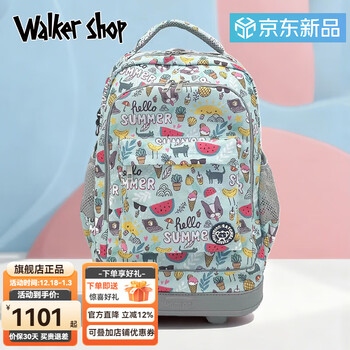 Walker shop student trolley school bag boys and girls back to school large capacity waterproof backpack can climb stairs effortlessly six-wheel backpack happy summer 18 inch