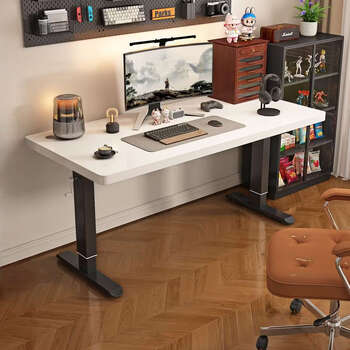 Yusenyi solid wood lift computer desk simple desk home desk workbench student writing desk bedroom e-sports table 18mm solid wood desktop dark walnut black frame liftable 70110c 80x50x70cm