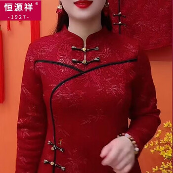 Hengyuanxiang one-piece velvet cheongsam shirt winter retro middle-aged and elderly plus velvet long-sleeved color pullover mother's wear new chinese style bottoming shirt maroon jacquard shirt plus velvet 3xl recommended 116-130 pounds