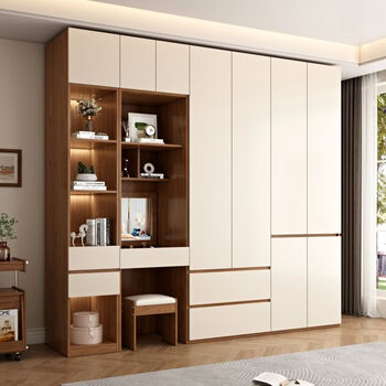 Fantasy foshan wardrobe dressing table mirror popular home bedroom small apartment assembly storage cabinet rental room hanging wardrobe 1.5/1.6 meter four door wardrobe 2 meters high 18mm thickened board