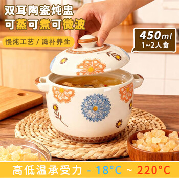 Edo ceramic stew pot, anti-scald, bird's nest, sea cucumber, water-proof stew pot, household soup pot, steamed egg bowl with lid 450ml