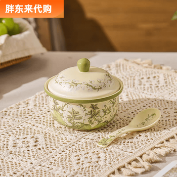 Fat dong lai blooming flowers ceramic pearlescent frosted glazed stew cup earthen pot soup stew cup food grade ceramic green lily of the valley 1 green lily of the valley 1 pack stew cup + small spoon