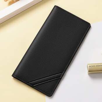 Other/other wallet women's long version ultra-thin student wallet card holder multi-card slot folding large capacity simple fashion snap wallet black-beveled