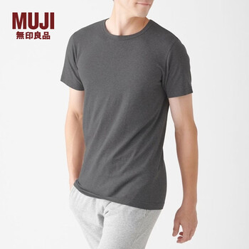 Muji men's winter underwear made of cotton, round neck short-sleeved t-shirt 69aa450 autumn warm clothing base layer charcoal gray xs
