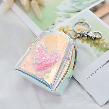 2024 new korean version transparent laser love coin purse mini cute female student school bag jelly coin bag light pink stars