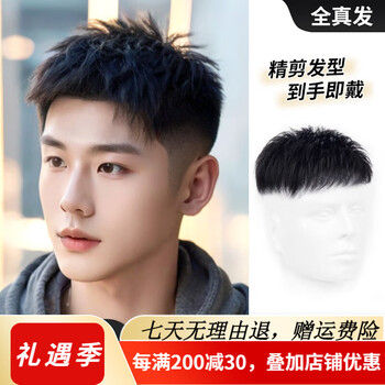 Soul special wig for men with short hair, handsome men's real hair wig, real hair wig piece on top of head, somatosensory net fine repair model 15*20, casual style, natural black