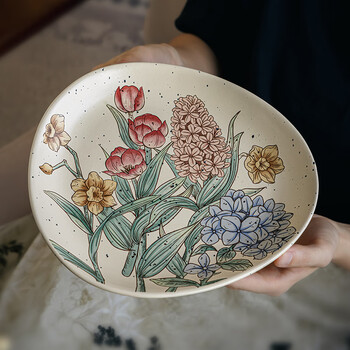 Youcci huatuan zhengqiao 9-inch triangular plate ceramic dish plate, high-looking dessert plate, restaurant special western steak plate huatuan zhengqiao-9-inch triangular plate-m