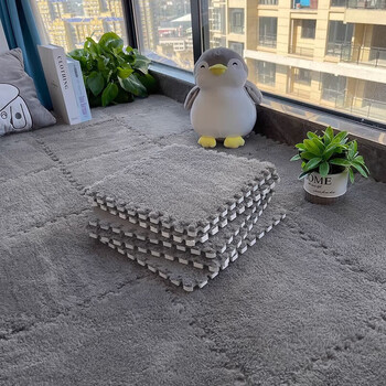 Fantasy carpet bedroom plush bedside rug spliced square floor mat home bedroom living room room full layer foam mat gray 60x60x1cm 40 pieces with edge strips included