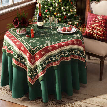 Yusenyi round tablecloth red atmospheric dining table small round tablecloth high-end round coffee table cloth decoration arrangement snowy night star dream chenille 110x110cm suitable for table length 5060cm