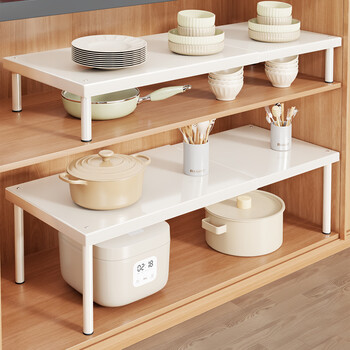 Fanlilin new kitchen cabinet built-in rack retractable countertop cabinet layered partition rack pot storage pot rack desktop rack length 37cm*62cm*27cm height 15cm retractable